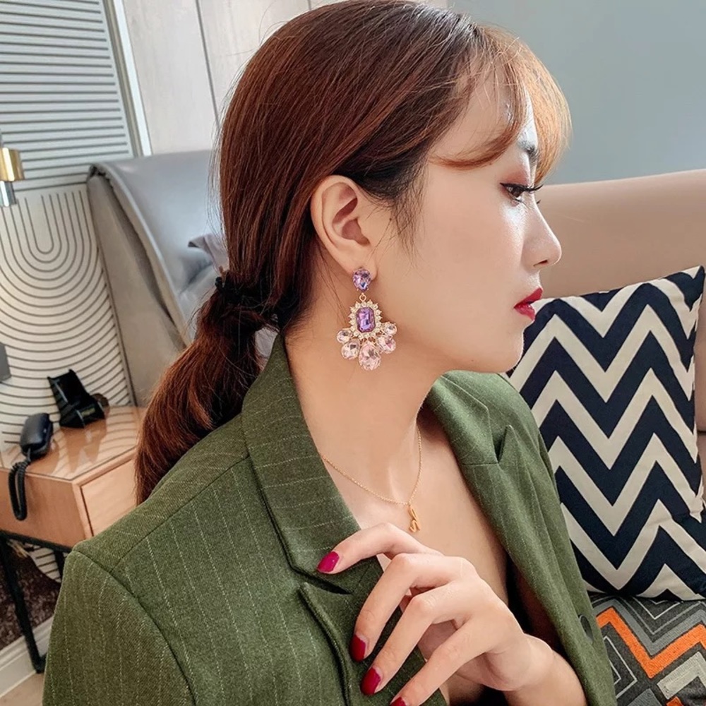 Purple Crystal rhinestone Elegant drop Earring